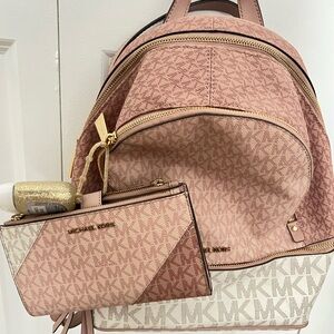 Michael Kors Medium Blush and Cream Backpack with Matching Wallet - Like New